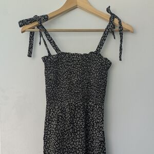 Whimsy + Row Black Floral Tie-Shoulder Midi Dress